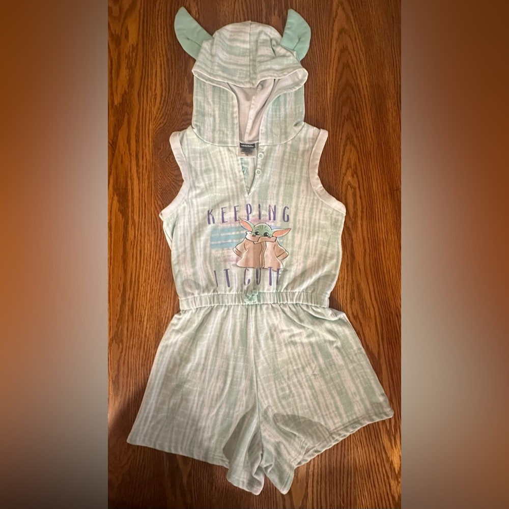 Star Wars Yoda Girls Hooded Cosplay Romper Shorts Graphic Print Summer Green